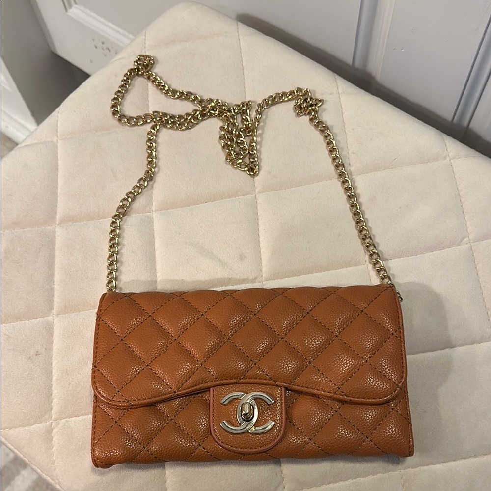 Tan Quilted Leather Chain Bag